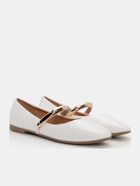 Women's Pointed Toe Ballerina Shoes With Strap In White Colour