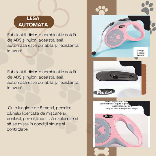 Alista Home Lesu Pliabil Pentru Câine Curea Roz 5m Până La 20kg