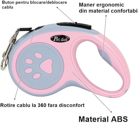Alista Home Lesu Pliabil Pentru Câine Curea Roz 5m Până La 20kg