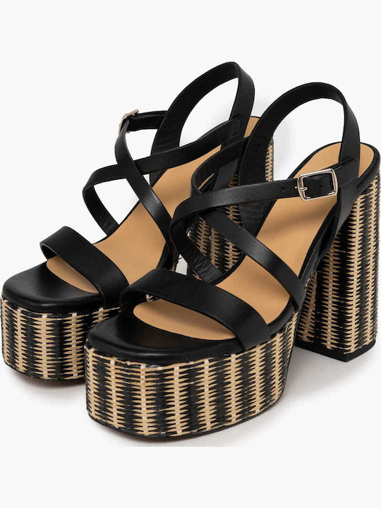 Damen Sandalen Schwarz Leder