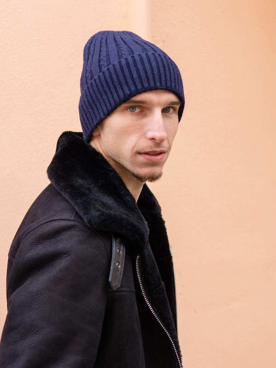 Beanie Căciulă Tricotată Pentru Bărbați în Culoare Albastră