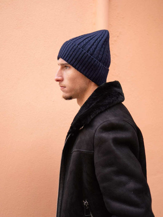 Beanie Căciulă Tricotată Pentru Bărbați în Culoare Albastră