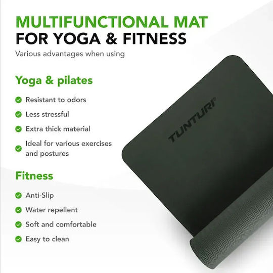Tunturi Στρώμα Γυμναστικής Pilates Μαύρο με Ιμάντα Μεταφοράς (183x61cm)