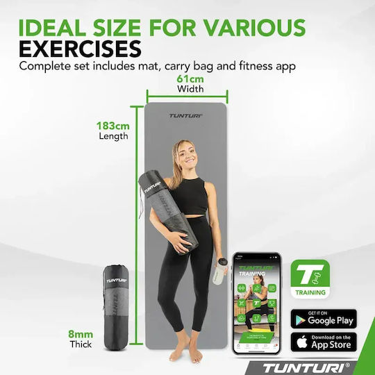 Tunturi Trainingsmatte Yoga Grau mit Tragegurt (183x61cm)