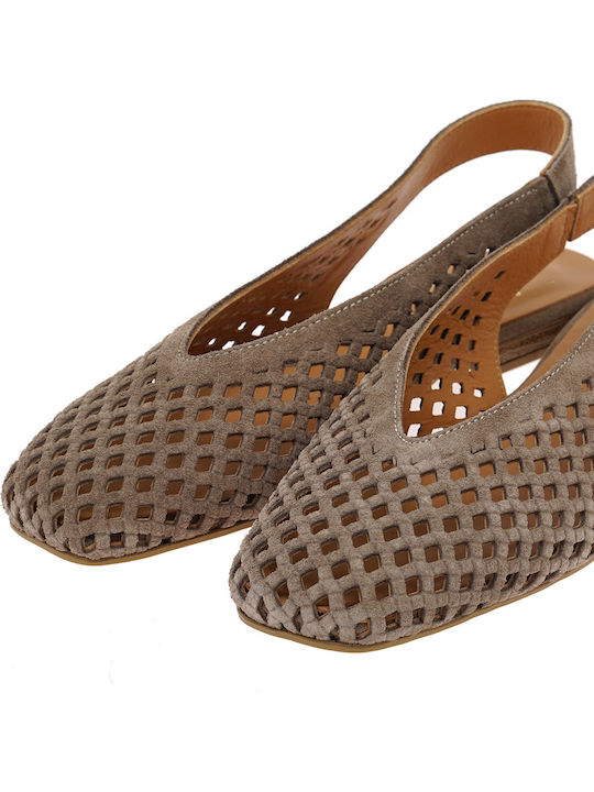 Suede Women's Ballerina Shoes Slingback In Gray Color