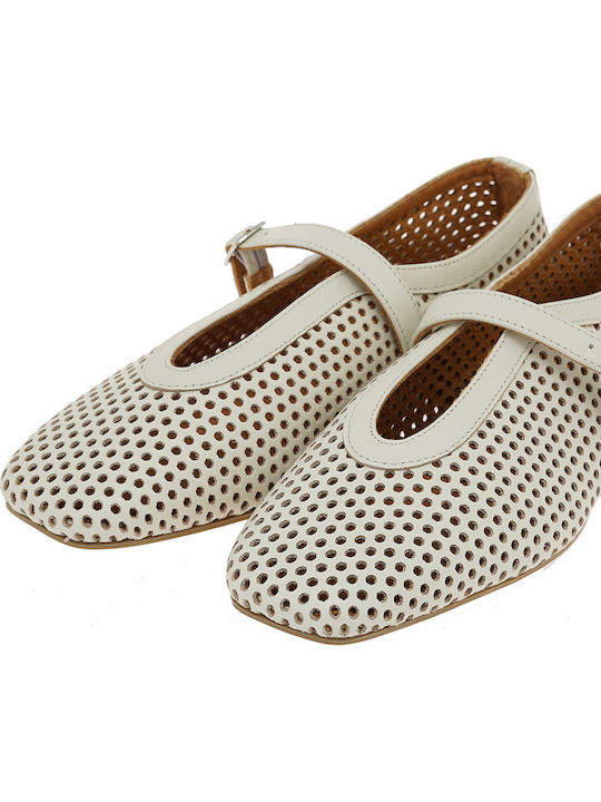 Leather Women's Ballerina Shoes In White Color