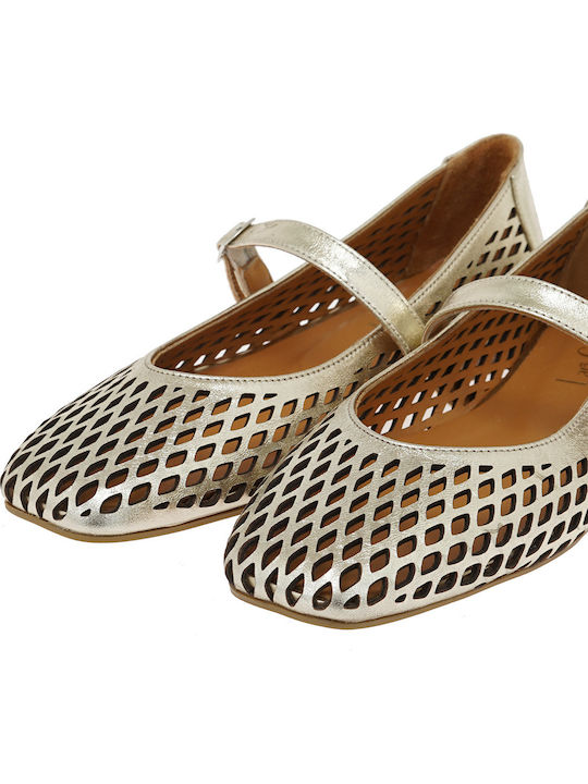Leather Women's Ballerina Shoes In Gold Colour