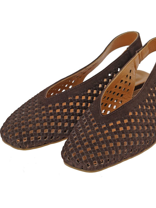 Suede Γυναικείες Μπαλαρίνες Slingback σε Καφέ Χρώμα