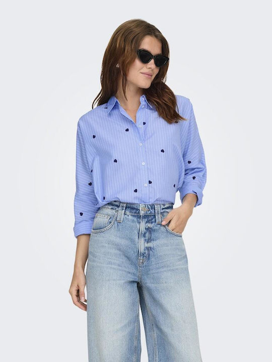 Women's Denim Striped Long Sleeve Shirt Blue
