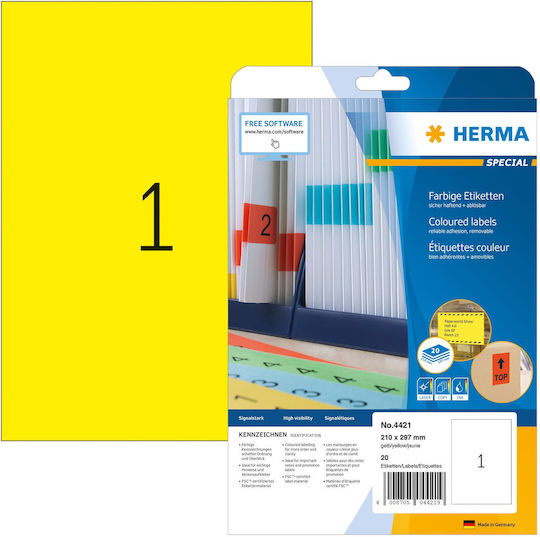 Herma 20 Self-Adhesive Rectangular A4 Labels 210x297mm