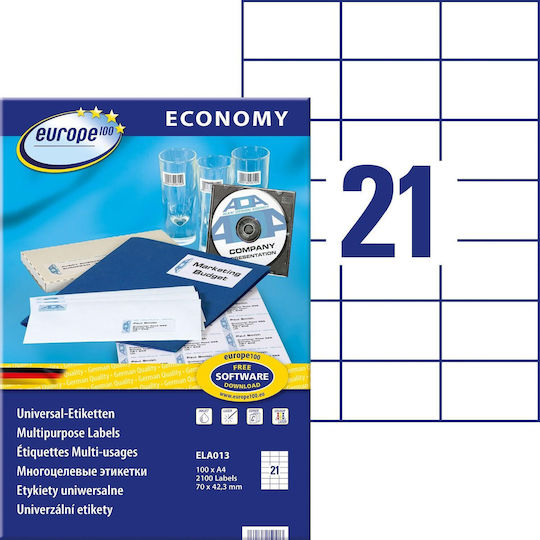Avery Economy 2100 Self-Adhesive Rectangular A4 Labels 71x42.3mm