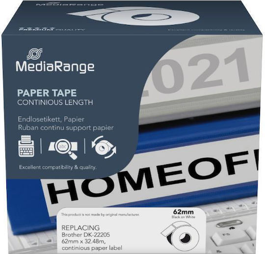 MediaRange Label Maker Tape compatible with Brother DK-22205 30.4m x 62mm in White Color 1pcs MRBDK22205