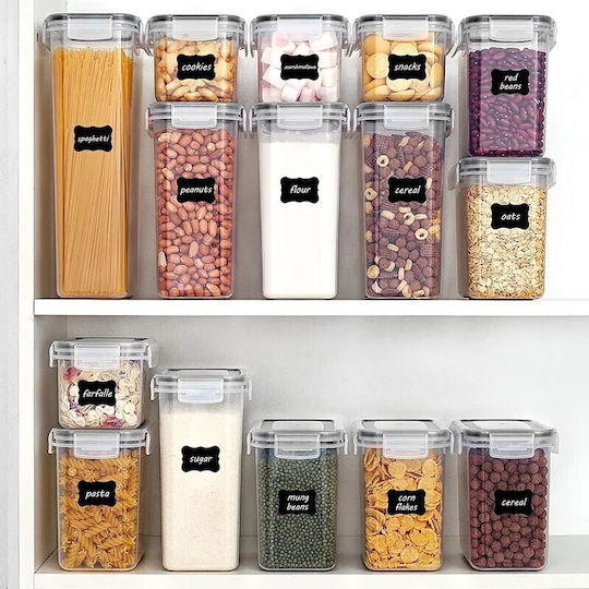 Alista Home Set of 15 Cereals Jars with Plastic Transparent Lid 2500ml Pieces