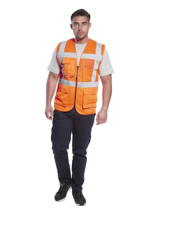 Portwest Ανδρικό Γιλέκο Εργασίας με Ανακλαστικές Ταινίες Πορτοκαλί Υψηλής Διακριτότητας