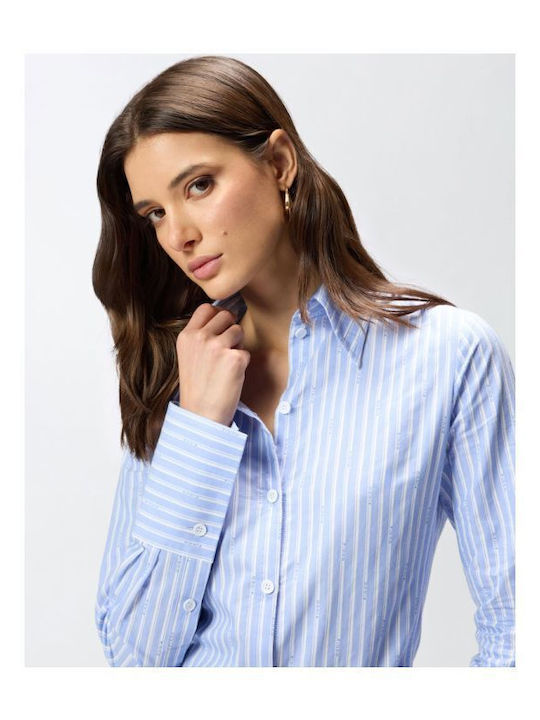 Long Sleeve Women's Shirt Light Blue Striped