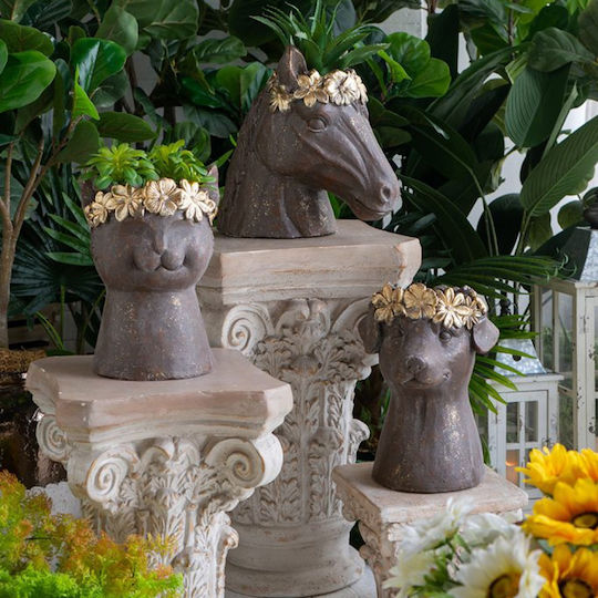 Artekko Animal Vază Pentru Plante Maro Cap De Câine Magneziu 23.5x23.5x33 Cm