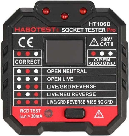 Habotest HT106D Tester Καλωδίων Ρεύματος Πρίζα Ρεύματος Ψηφιακό