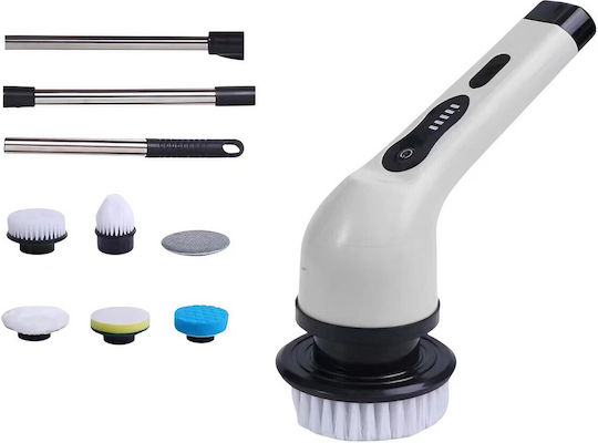 Perie Electrică de Curățare Alista Home pentru Faianță Baie Bucătărie 25x20x9,5 Cm 6 Capete Detașabile Mâner Telescopic 84-127cm Încărcare Usb Tip C Rotire 360 Grade 3000 Mah Culoare Alb