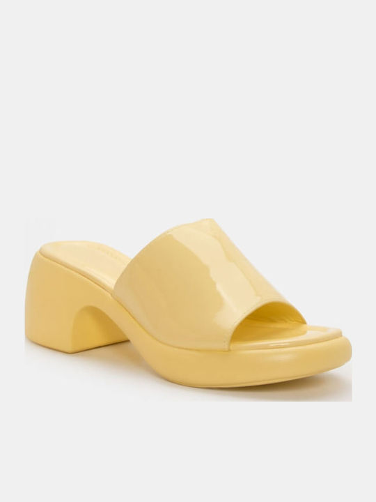 Women's Mules with High Heel in Yellow Color