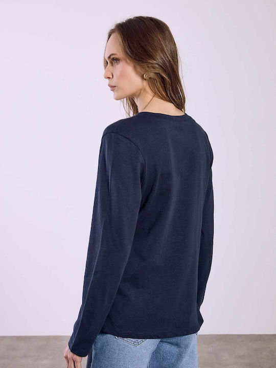 Celestino Women's Long Sleeve Cotton Blouse Dark Blue