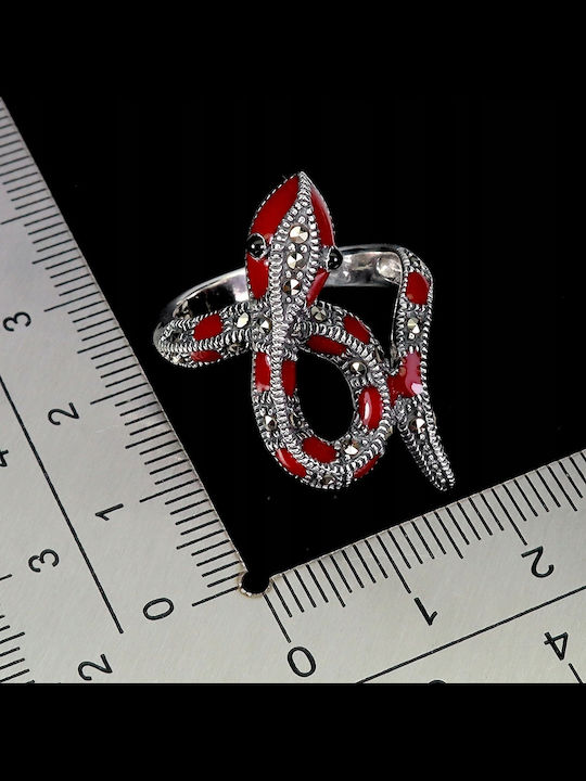925 Stunning Silver Enamel Natural Marcasite Ring Size 17 Snake