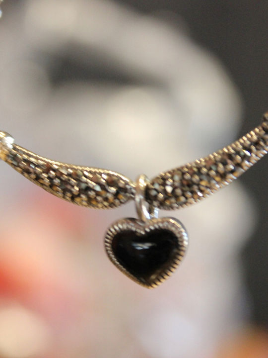Silver Necklace Delicate Natural Marcasite Heart