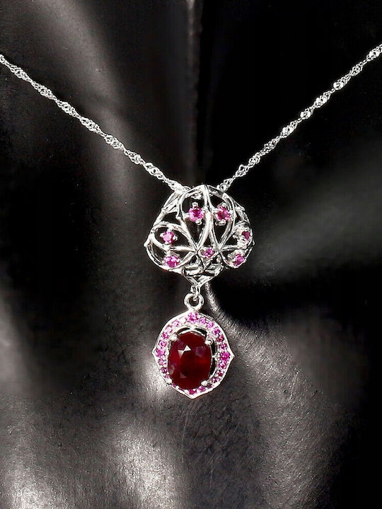Silver Necklace Ruby Zircon 925 Natural 3