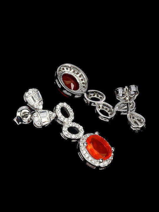 Silver 925 Earrings Zirconia Natural Orange Opals 3