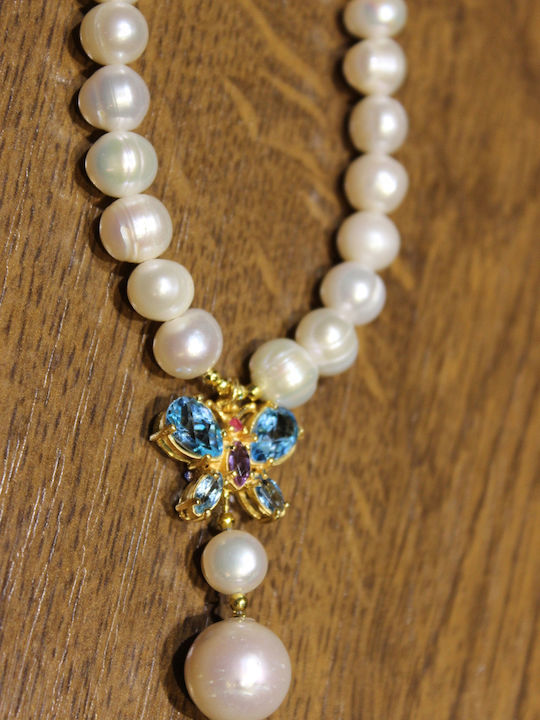 Butterfly Necklace Amethyst Ruby Swiss Blue Topaz Pearls 925 Natural