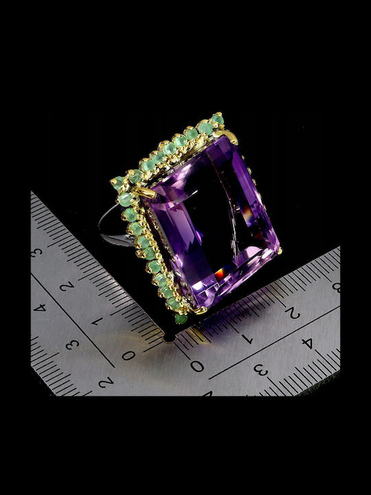 Stunning Natural Ring Huge 58ct Amethyst Emeralds Size 20 925