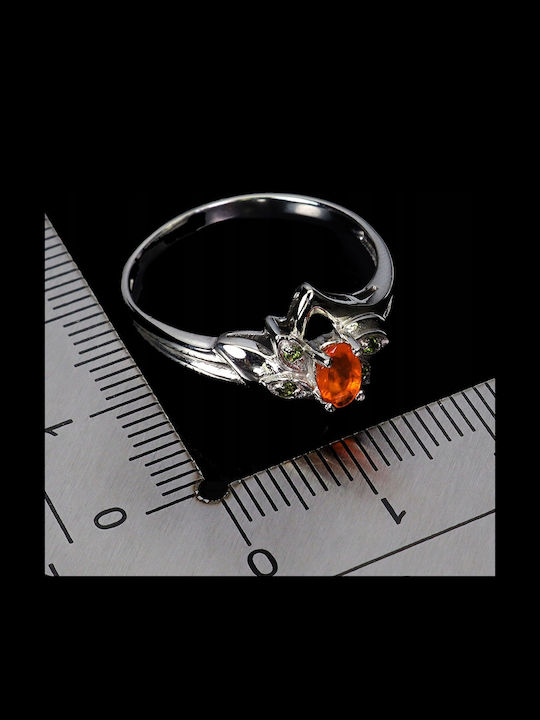 925 Silver Ring Delicate Natural Orange Opal Diopside Size 19