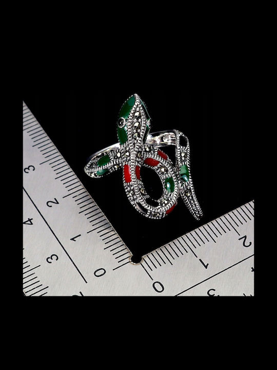 Inel Șarpe Din Argint 925 Cu Email Natural Marcasite Mărimea 14 Stunning