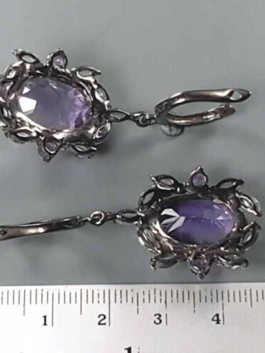 Silver Earrings 28ct Amethysts Topazes Certificate