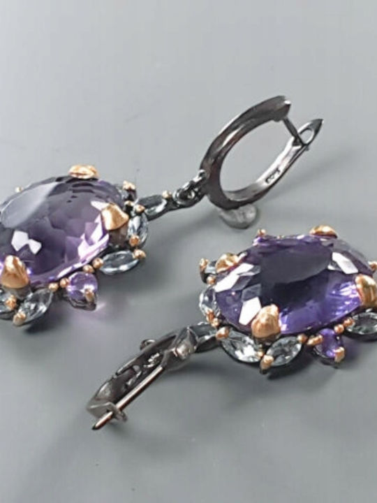 Silver Earrings 28ct Amethysts Topazes Certificate
