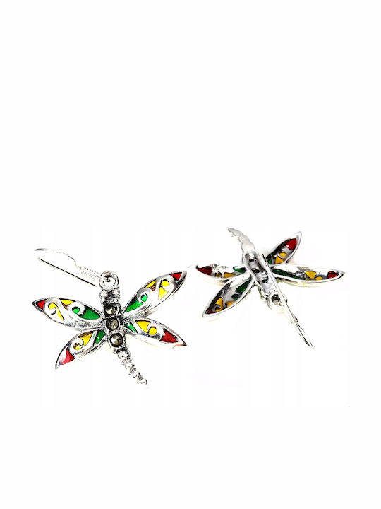 Silver 925 Enamelled Natural Marcasite Dragonfly Earrings 5