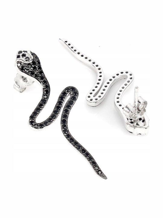 Beautiful Silver Snake Earrings Natural Black Spinels 3