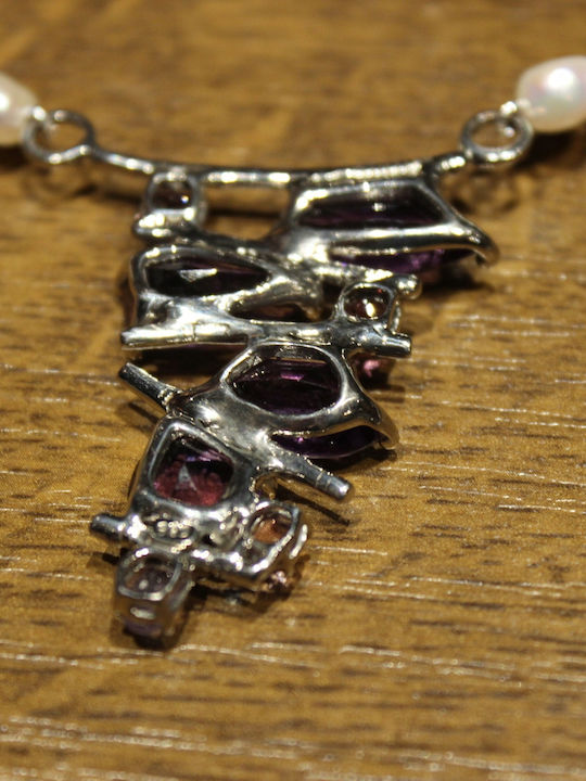 Silver Necklace Natural Amethysts Pearls Spinels Silver Necklace Natural Amethysts Pearls Spinels