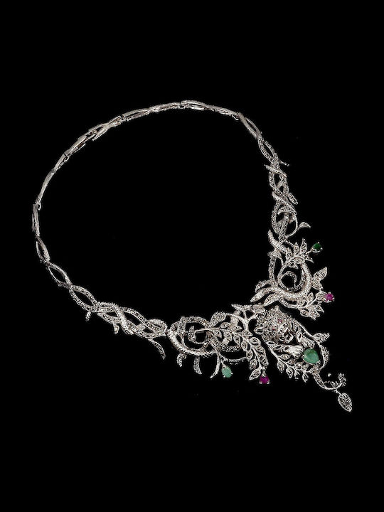 Stunning Necklace Natural Emeralds Marcasites Rubies Tiger Eye Collar