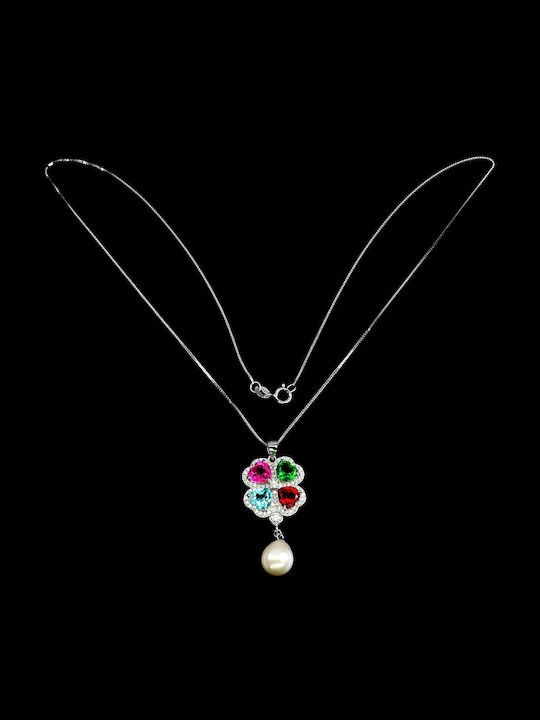 Beautiful Delicate Necklace Natural Topazes Pearl Zirconia 925
