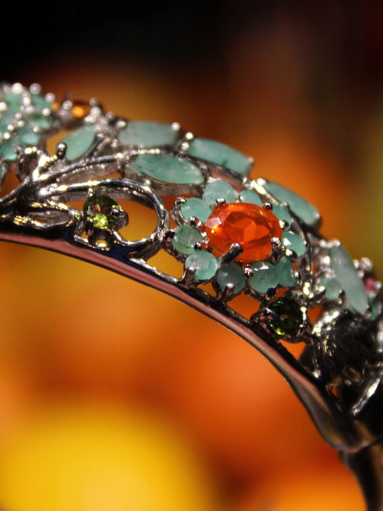 Silver Stunning Bracelet Opals Emeralds Natural Tourmalines