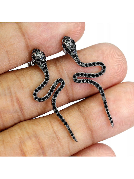 Beautiful Silver Elegant Snake Earrings Natural Black Spinels 2