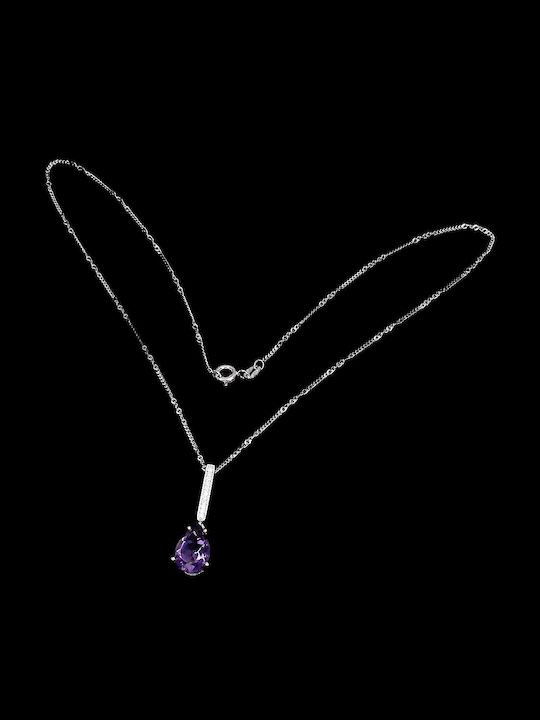 Silver Necklace Natural Amethysts Zirconia 12