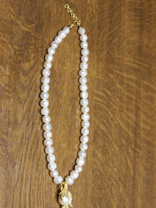 925 Necklace Natural Pearls White Topazes Swan Beautiful