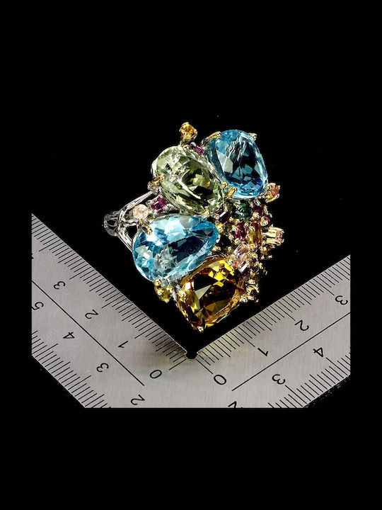 Inel Argintiu Uimitor Cu Citrin Natural Prasiolit Topazuri 5.2ct Mărimea 18