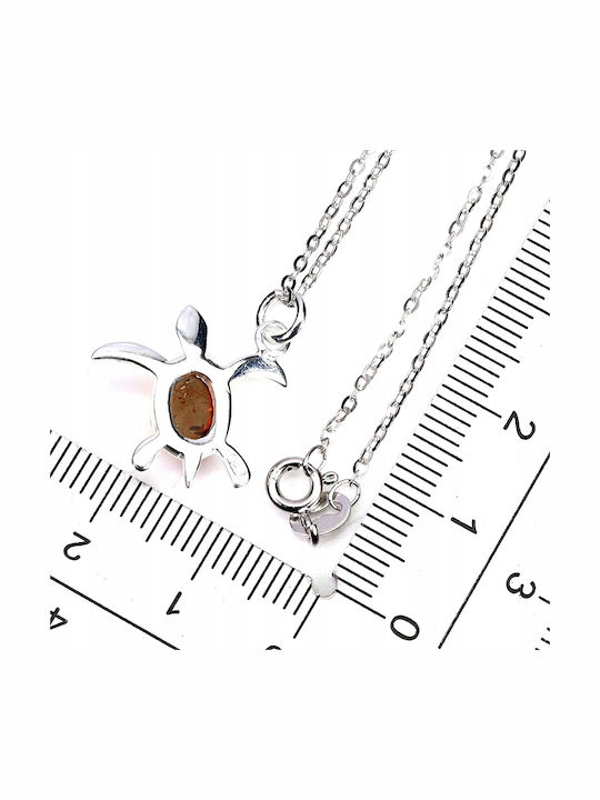 Beautiful 925 Elegant Silver Necklace Delicate Natural Amber Turtle