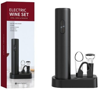Set De 5 Piese Tirbușon Electric Deschizător Electric Cu Baterie Multifuncțional 23x14cm Negru