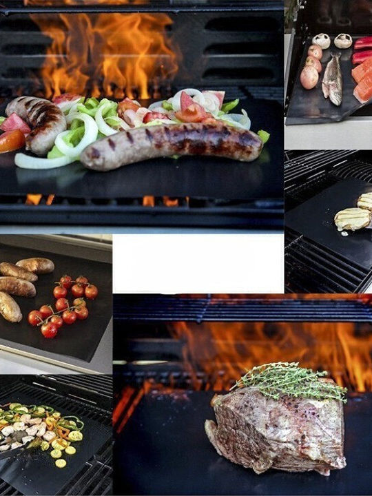 Set 4 Folii Teflonate Antiaderente Alista Home Multifuncționale Rezistente la Apă și Temperatură Înaltă Pentru Grătar Cuptor Bbq Grill 40x33 Cm Negre