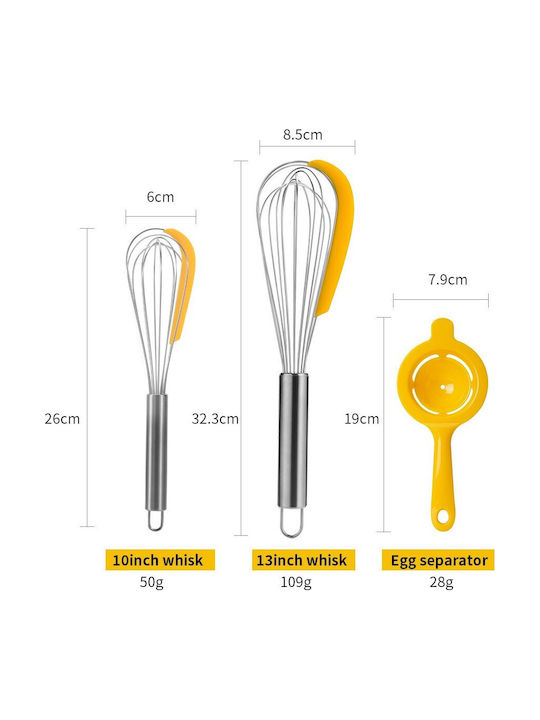 Set 3 Küchenutensilien Alista Home 2 Schneebesen 1 Eiertrenner Edelstahl Silikon Gelb