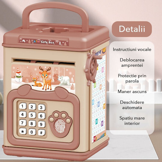 Kinder Sparbüchse Alista Home Smart Box Sparbüchse Soundeffekte ATM Typ Passwort Fingerabdruck Kunststoff 20 x 13,5 x 11,5 cm Rosa