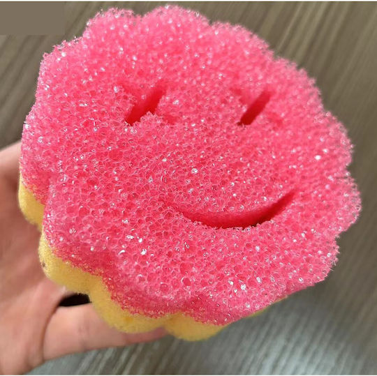 Burete De Bucătărie Rotund Alista Home Burete Pu Design Față Zâmbitoare Dublu Față 10 X 4 Cm Roz Galben